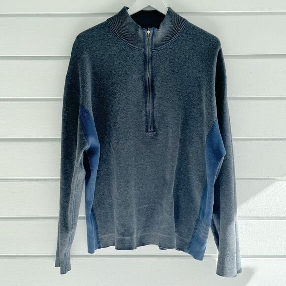 Tommy Bahama Men's Blue & Gray Mock Neck Half Zip Reversible Sweater XL - Picture 8 of 10